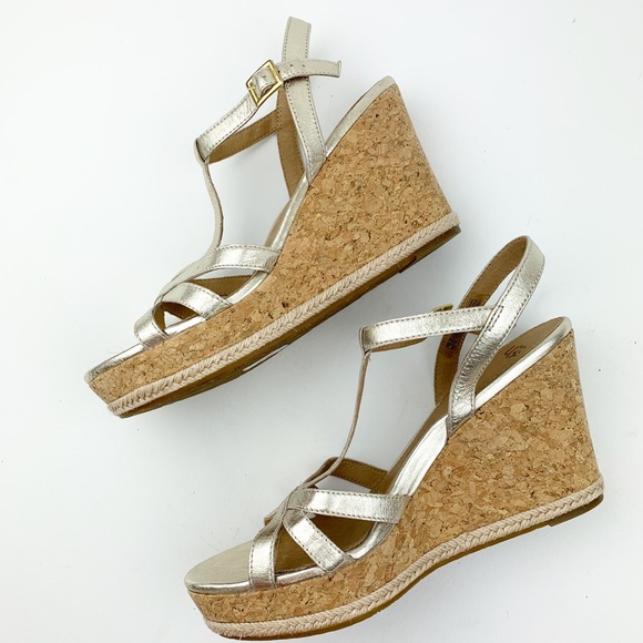 UGG Melissa Metallic Gold Cork Wedge Sandal - Picture 3 of 8